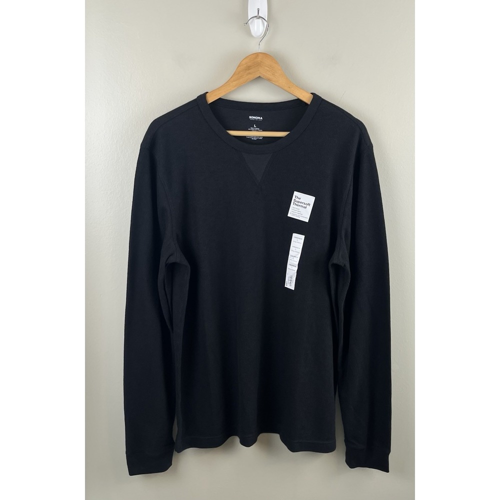 Sonoma NWT‎  Thermal Waffle Knit Pullover Long Sleeve Tee Men's Black Sz Lg